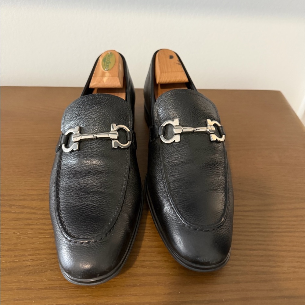 Salvatore Ferragamo Black Leather Slip-On Loafers